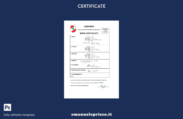 modello Word e PDF del certificato di nascita dello stato di stato civile del Li